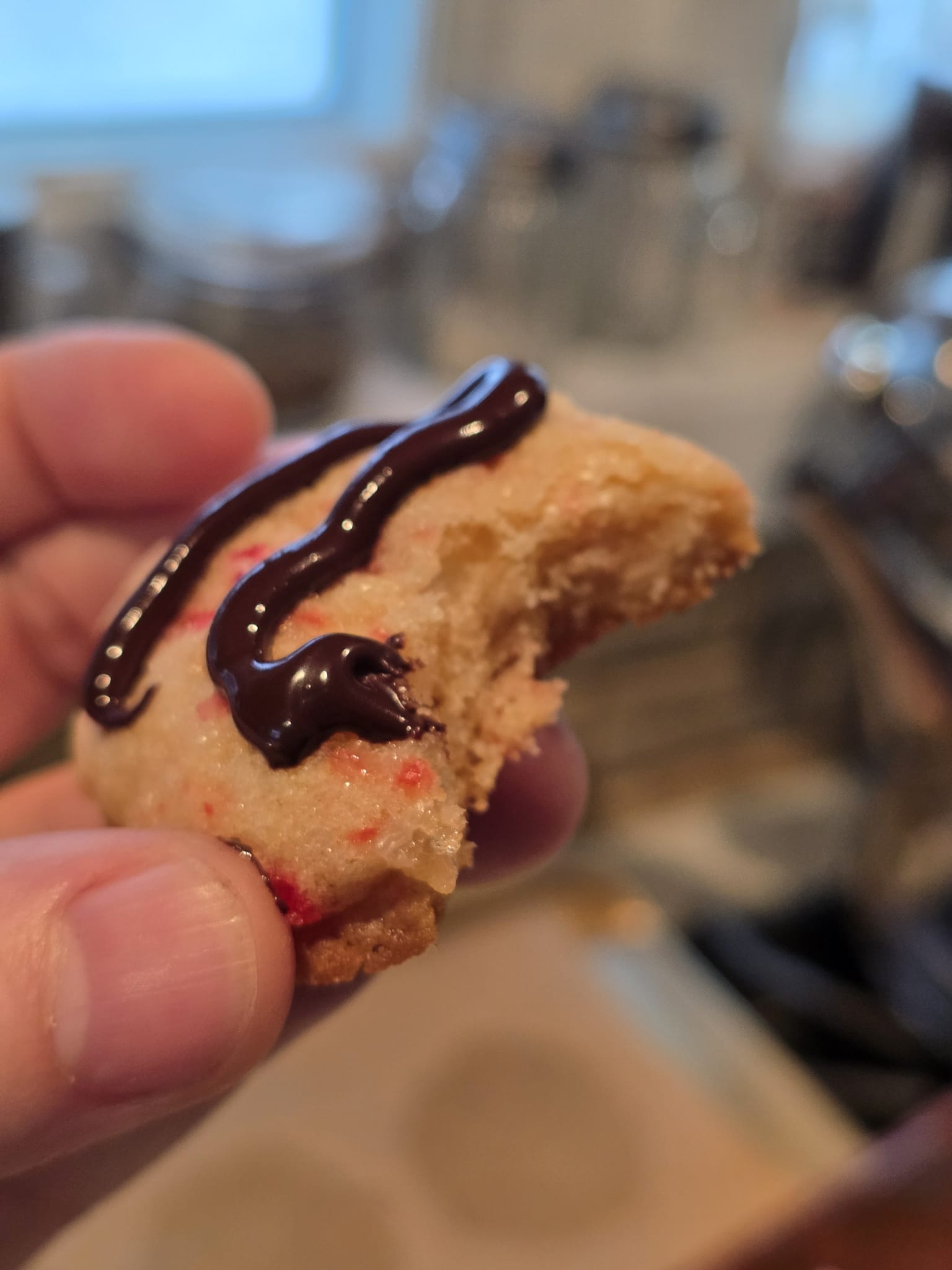White Chocolate Peppermint Cookie with chocolate drizzle
