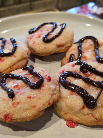 White Chocolate Peppermint Cookie with dark chocolate drizzle topping